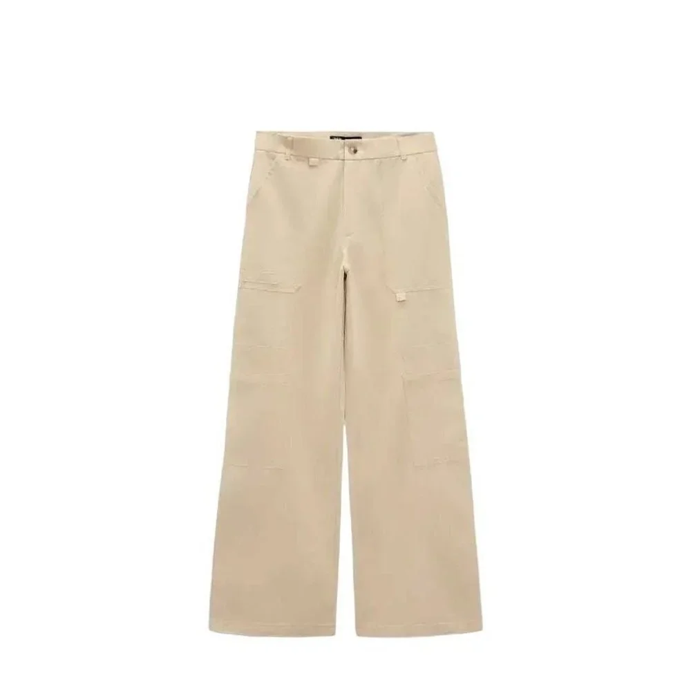 ZARA Beige Linen Blend Cargo Trousers. SIZE S  7385/492.